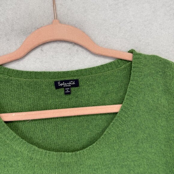 Splendid Sweater Womens Medium Green Black Stripe Wool Blend Crewneck Pullover - Picture 4 of 8